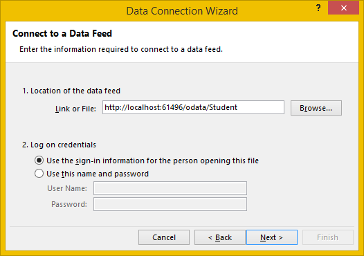 Data connection wizard