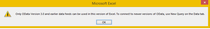 error from Data connection wizard - office 2016 odata v4
