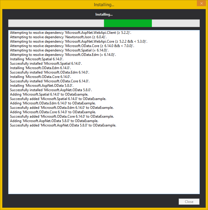 All the ODATA related libraries are installing.