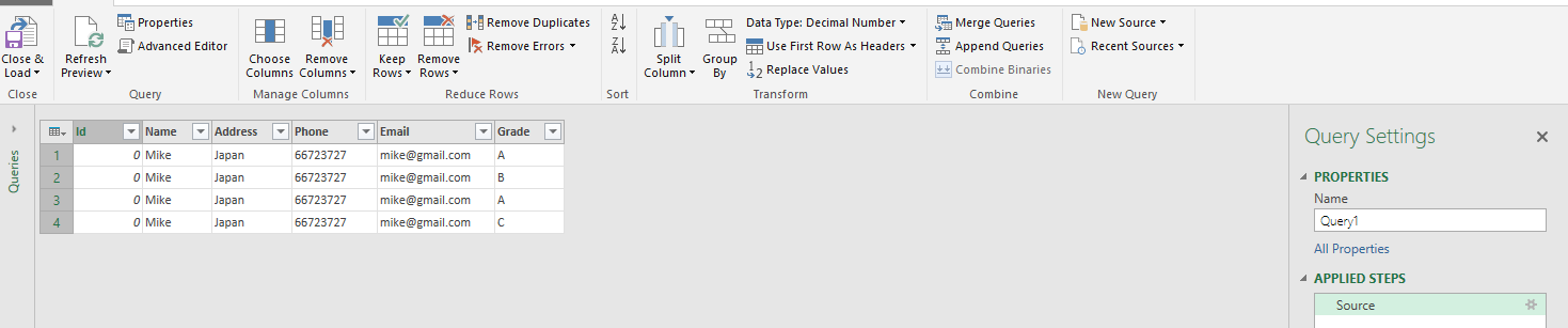 PowerQuery editor