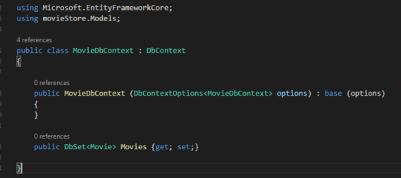 MovieDbContext class with constructor